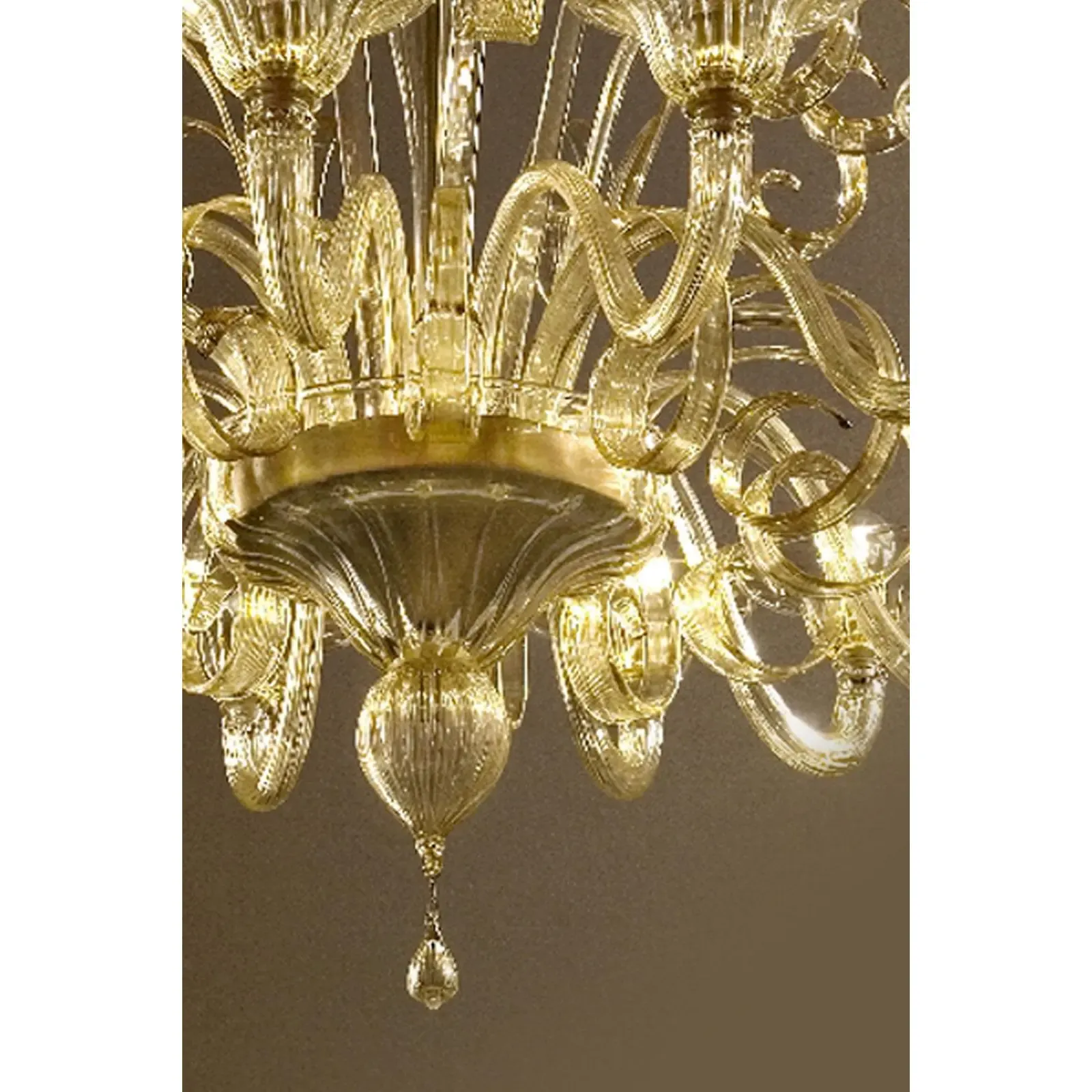 Modern Champagne Venetian “Curls” Murano Glass Chandelier photo Lighting