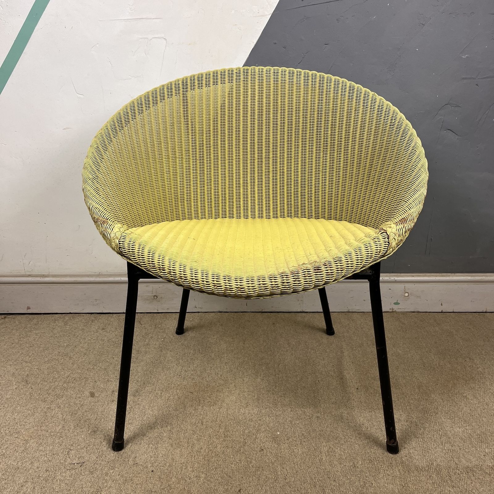 Green Lloyd Loom Wicker Satellite Chair Seat Vintage 1950s photo 199.0