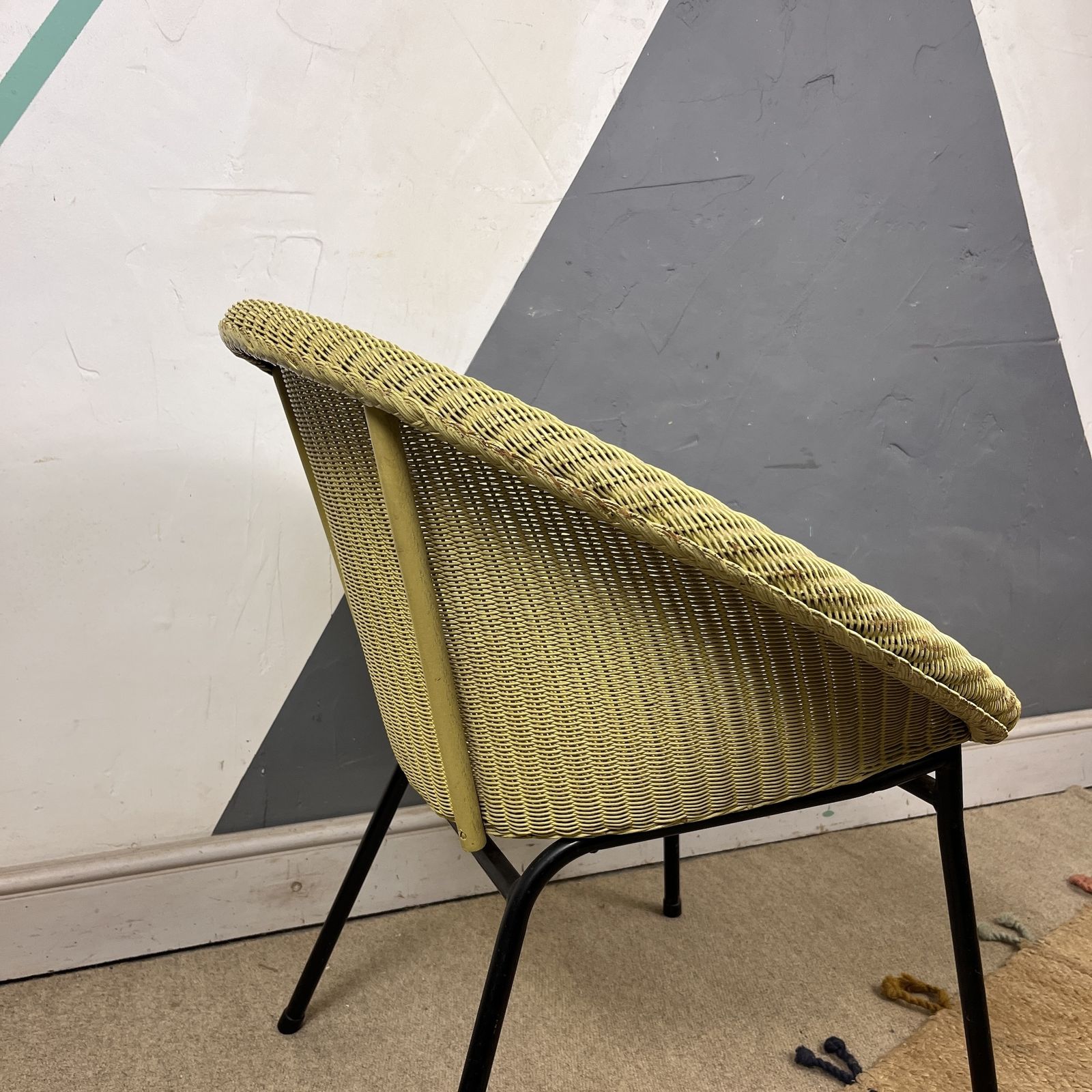 photo for sale Green Lloyd Loom Wicker Satellite Chair Seat Vintage 1950s