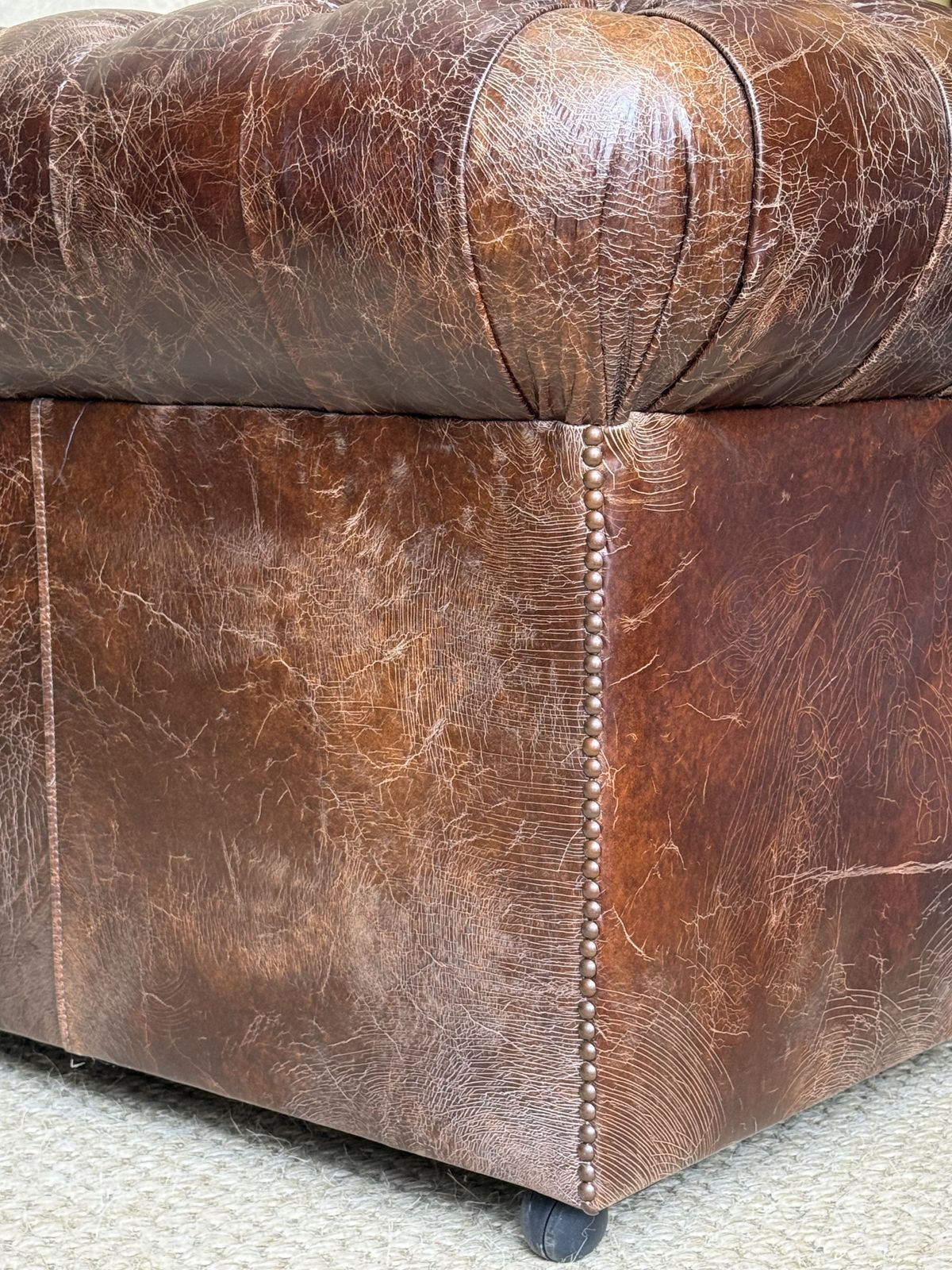 Cracked Faux Leather Upholstered 3 Seater Chesterfield Sofa photo buy