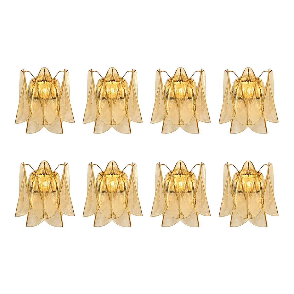 Contemporary Amber “Rondini” Murano Glass Gold Wall Sconce Lot Of 8
