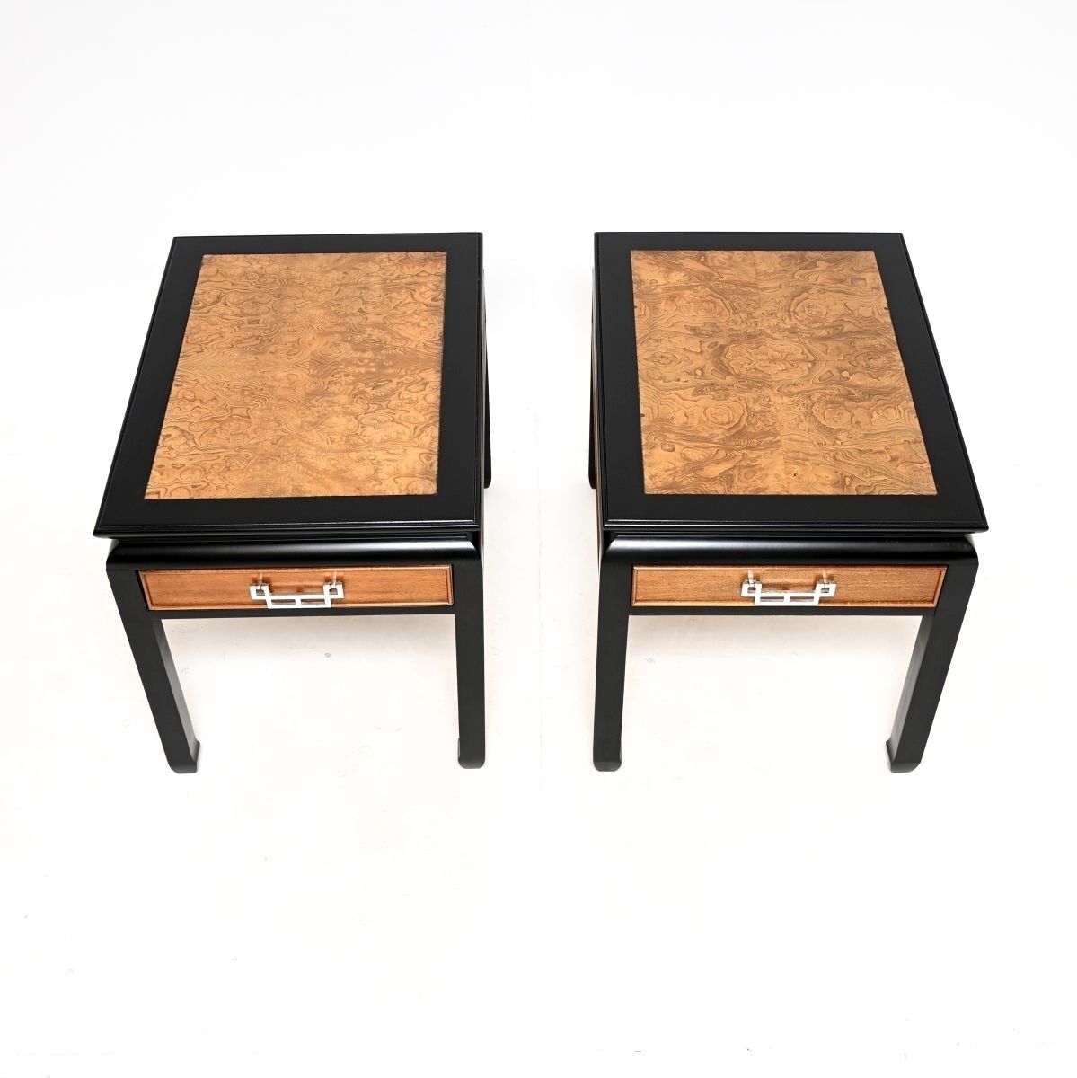 Pair Of Vintage Burr Elm Side Tables By Raymond Sobota photo for sale