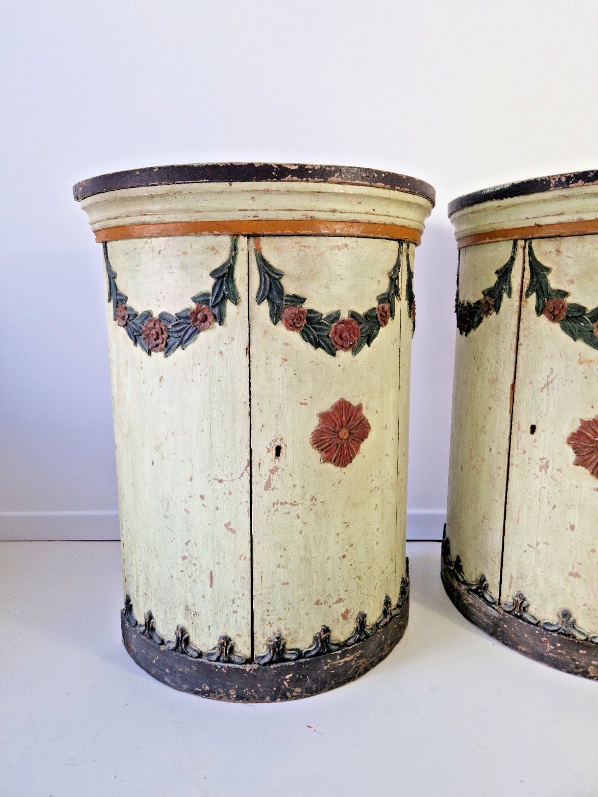 Antique 18th Century Hand Painted Drum Cupboards  Italian 1760 Chateau Furniture photo buy
