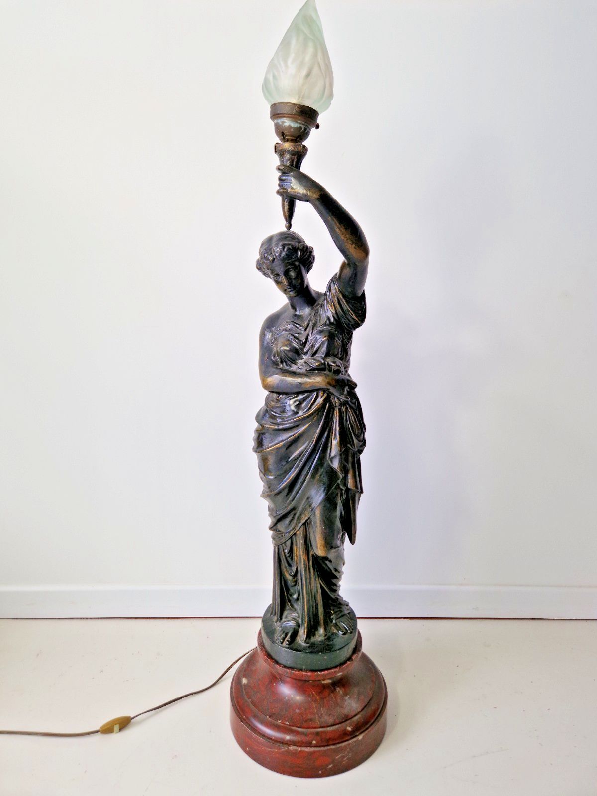 Antique Large French Liberty Table Or Floor Lamp 19th Century 120cm Marble Base