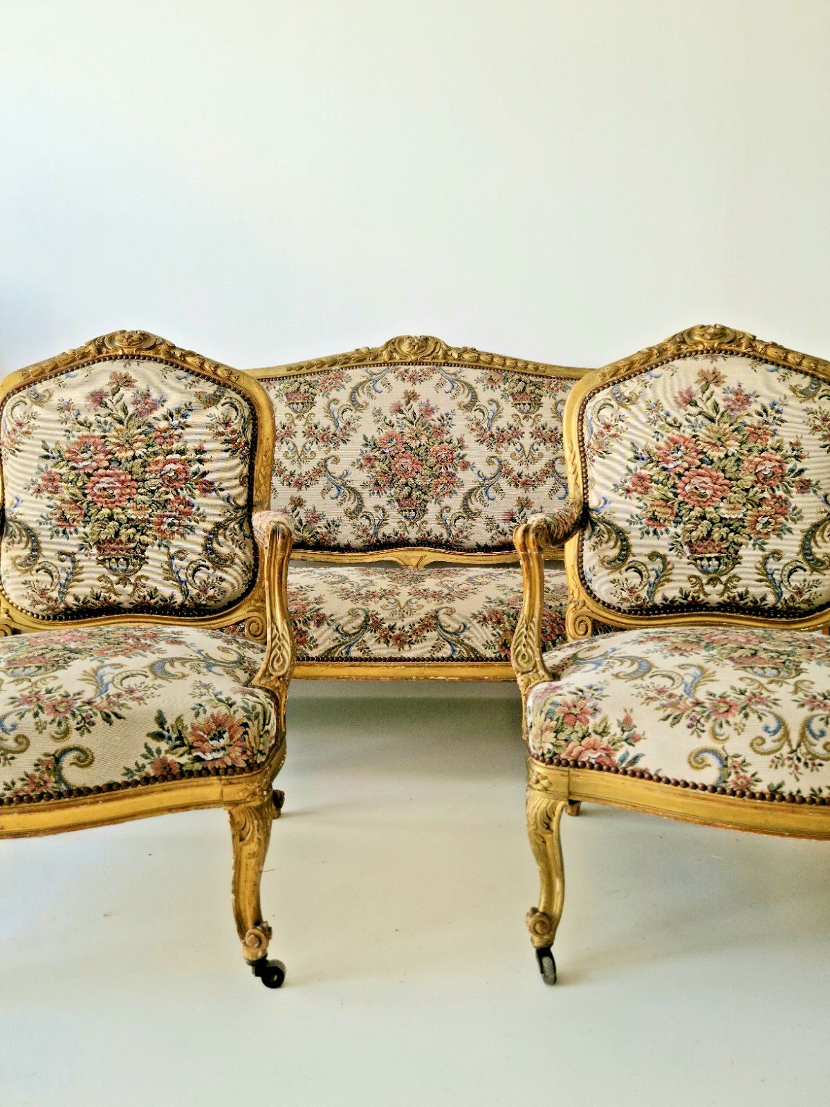 Antique French Sofa And Chairs Living Room Set 5 Piece 19th Century Chateau photo Furniture