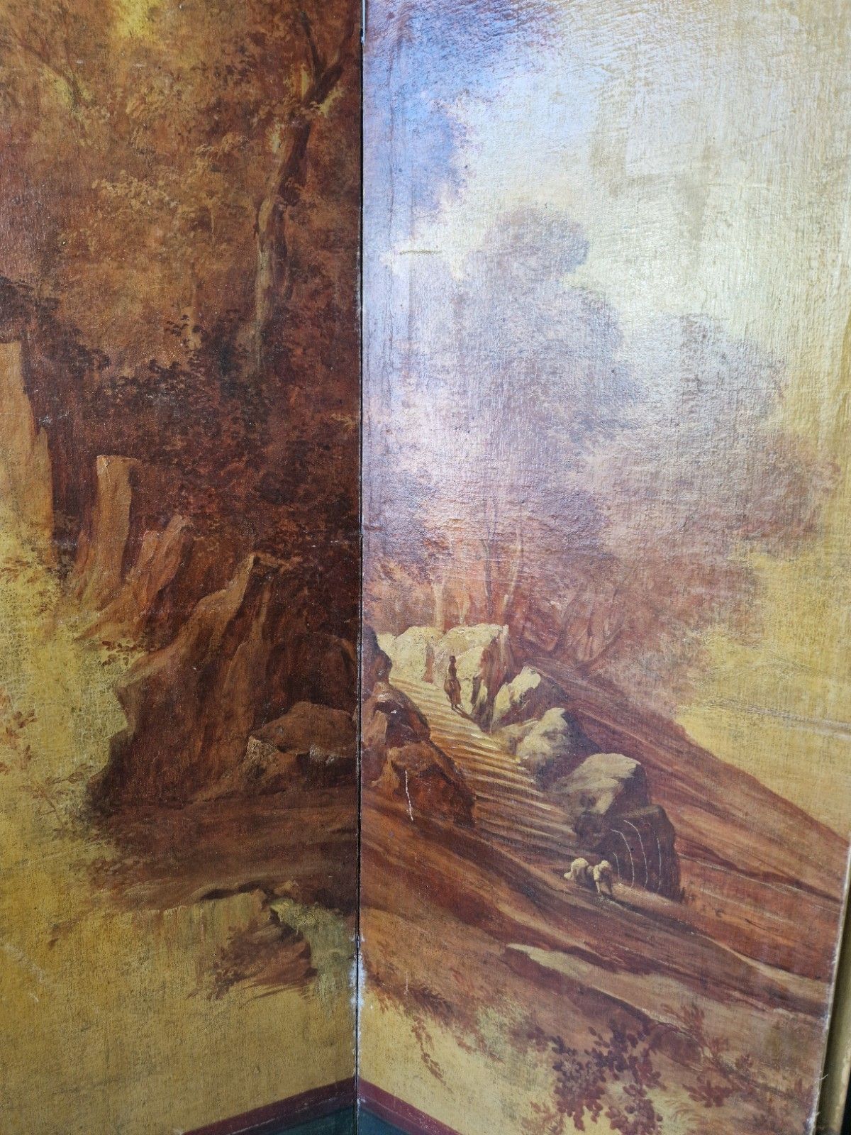 photo for sale Antique French 4 Panel Hand Painted Room Divider Screen 19th Century