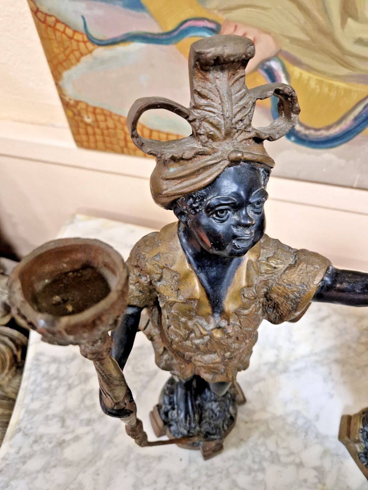 Home Decor Pair Of Antique Italian Candlesticks Bronze Venetian Sculptures 19th Century photo