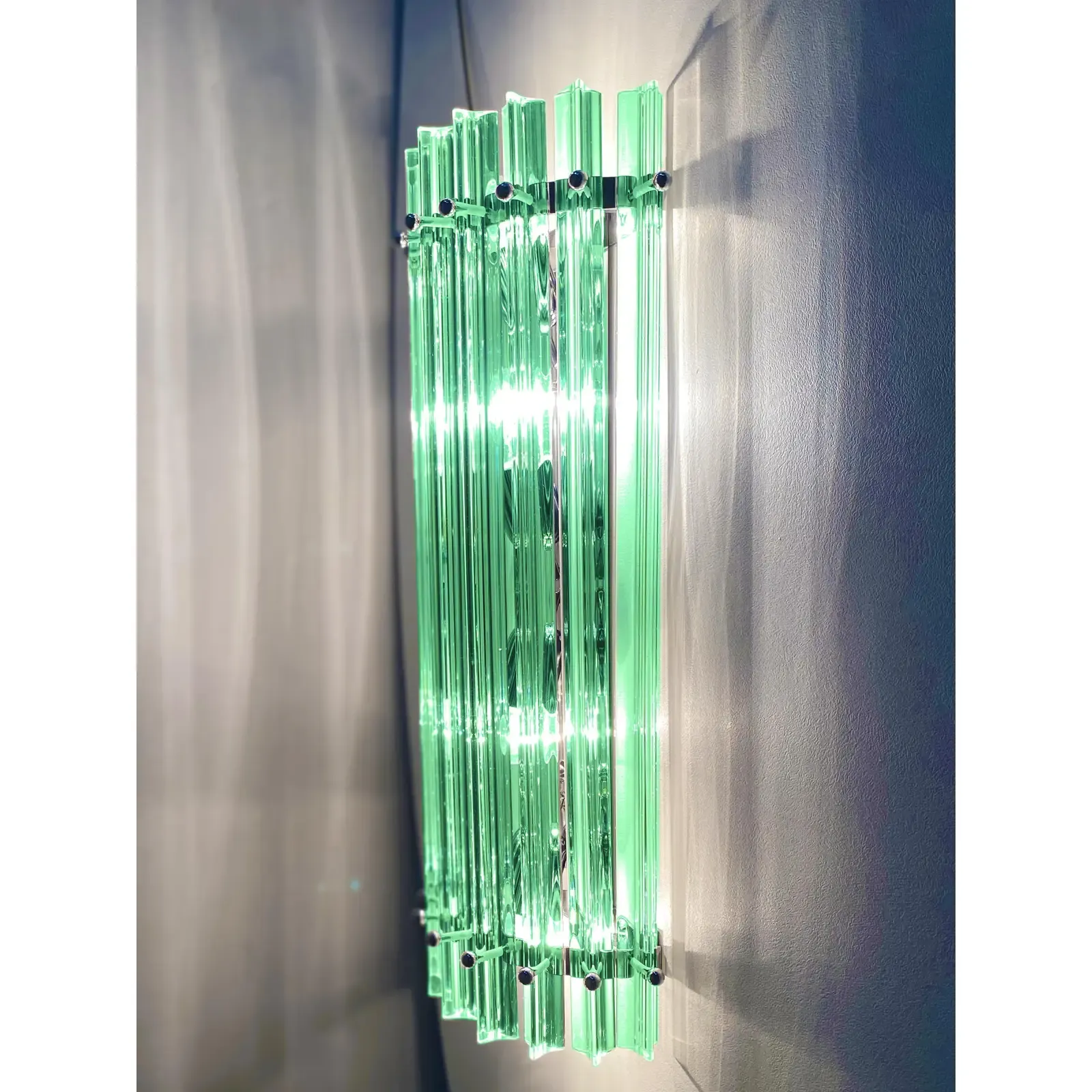 Contemporary Green “Wather Triedro” Murano Glass Wall Sconces   Lot Of 4 photo 7214.0