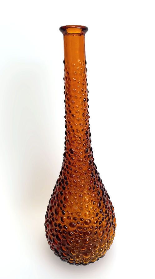 Mid Century Italian Bubble "Genie" Bottle In Amber Glass 1960s