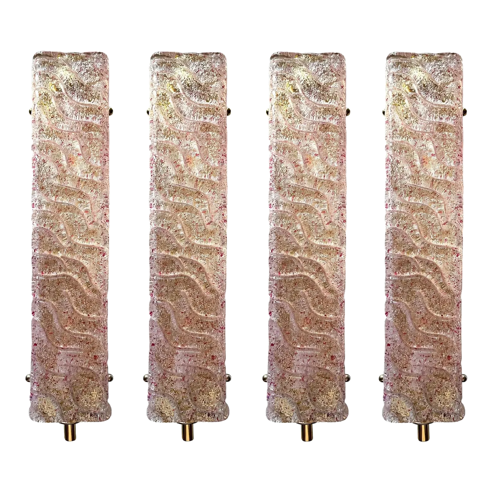 Lot Of 4 Luxury Gold Wall Sconces With Ametista “Graniglia” Murano Glass
