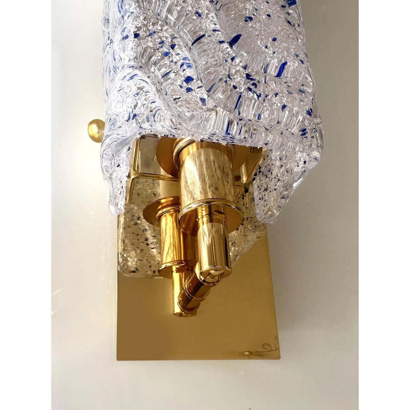 Gold Murano Glass Wall Sconces With Blue “Graniglia” Detail – Set Of Four photo vinterior