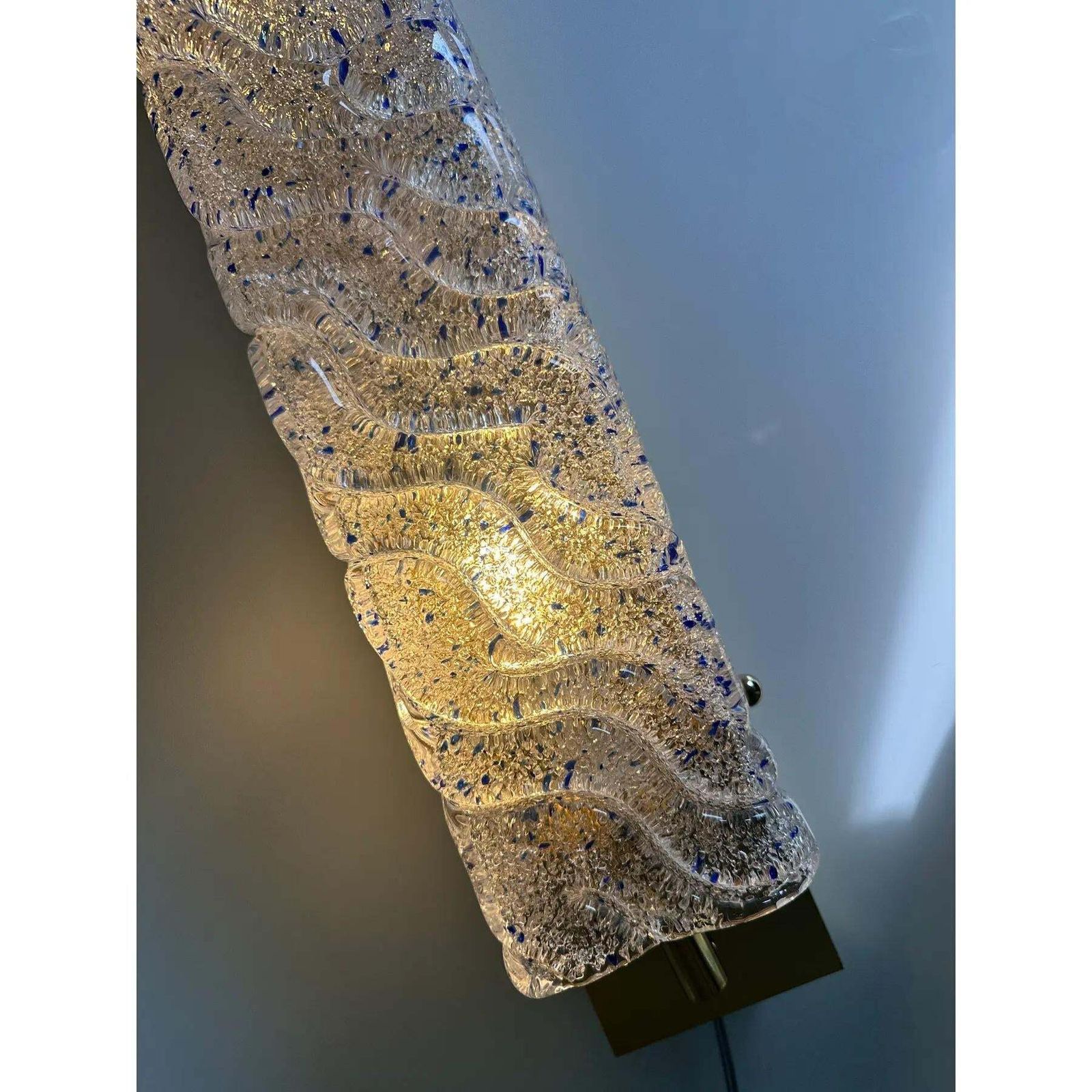 Gold Murano Glass Wall Sconces With Blue “Graniglia” Detail – Set Of Four photo vintage