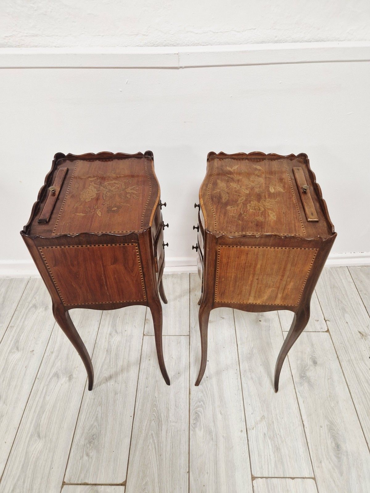 ​Pair Of Antique French Style Inlaid Bedside Vanity Tables Coiffeuses photo buy