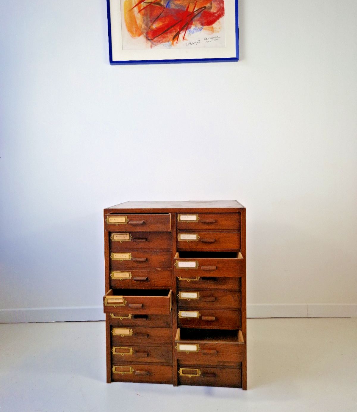 Antique English Mahogany And Oak Drawers Index Cabinet Dresser