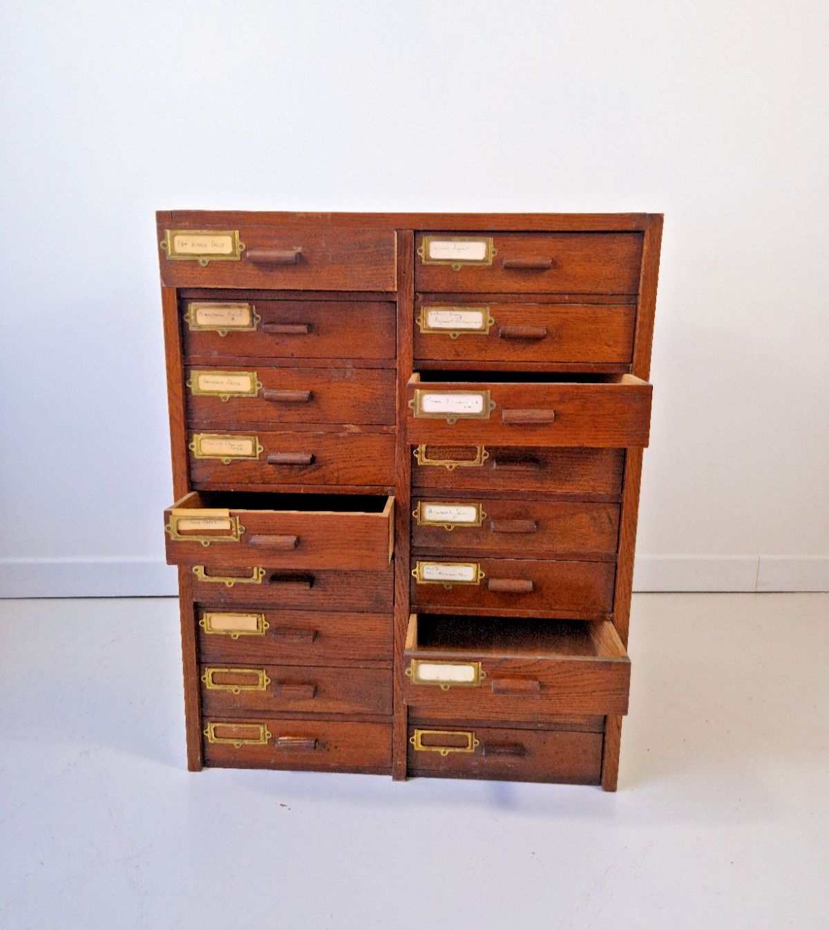Antique English Mahogany And Oak Drawers Index Cabinet Dresser photo furniture