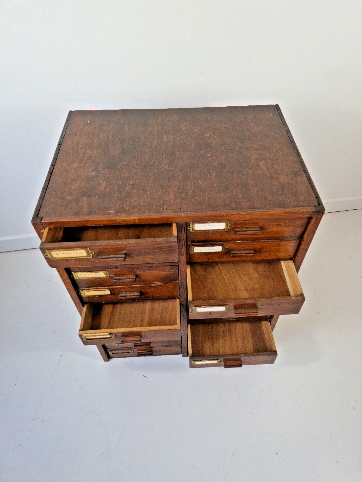 525.0 Antique English Mahogany And Oak Drawers Index Cabinet Dresser photo