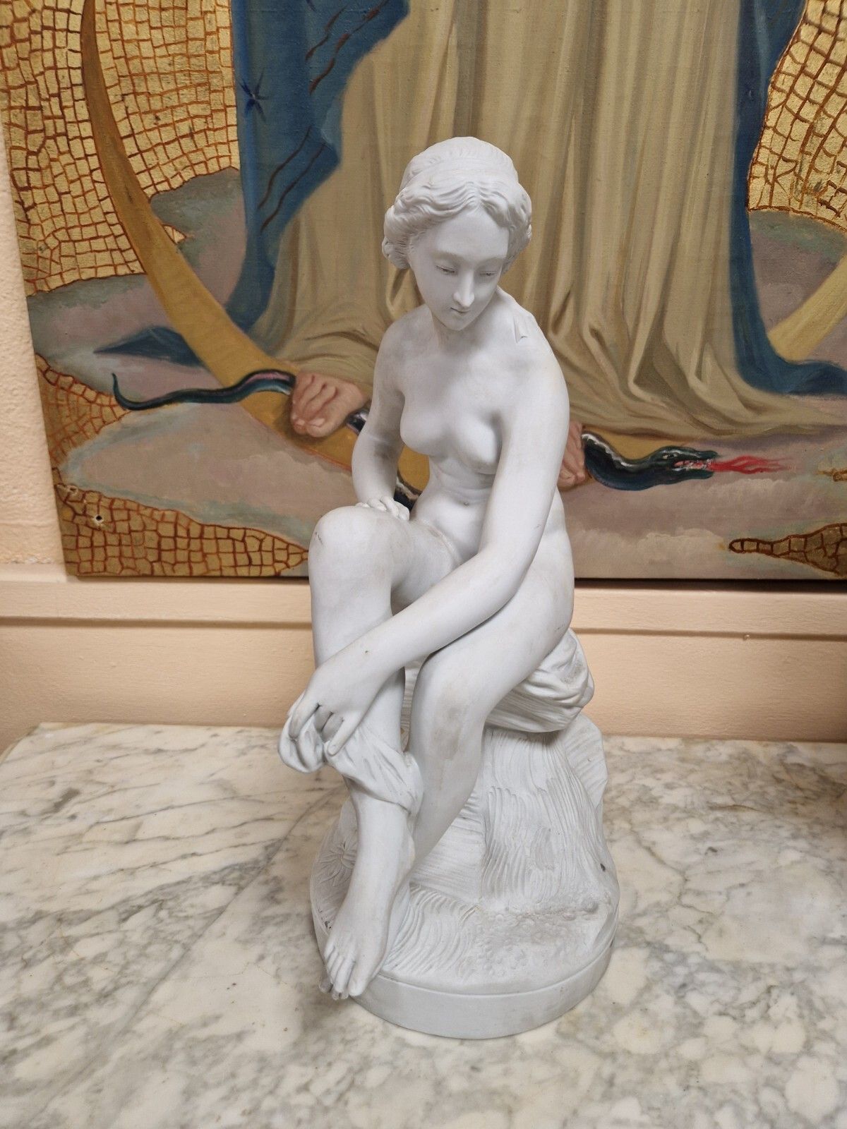 Antique French Diane Bathing Sculpture In Biscuit Attb Falconet photo furniture