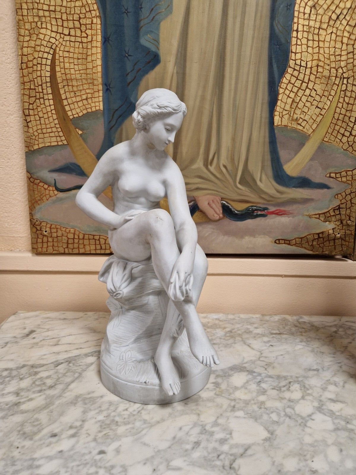 photo for sale Antique French Diane Bathing Sculpture In Biscuit Attb Falconet
