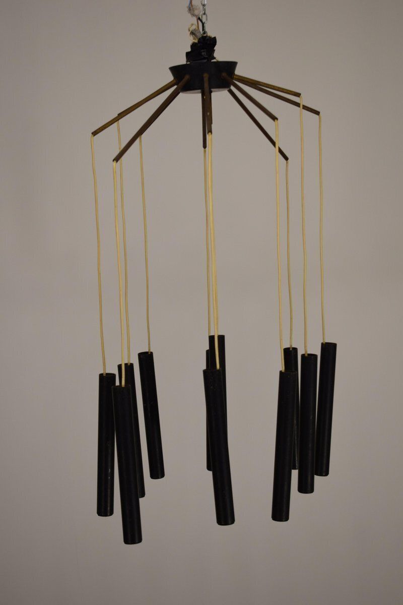 photo furniture Brass And Metal Chandelier Attributed To Stilnovo, 1950s