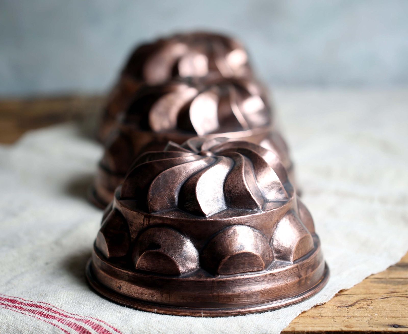 Antique Copper Jelly Molds: French Kitchen Wall Decor, Cake Pans (Set Of 3) photo Home Decor