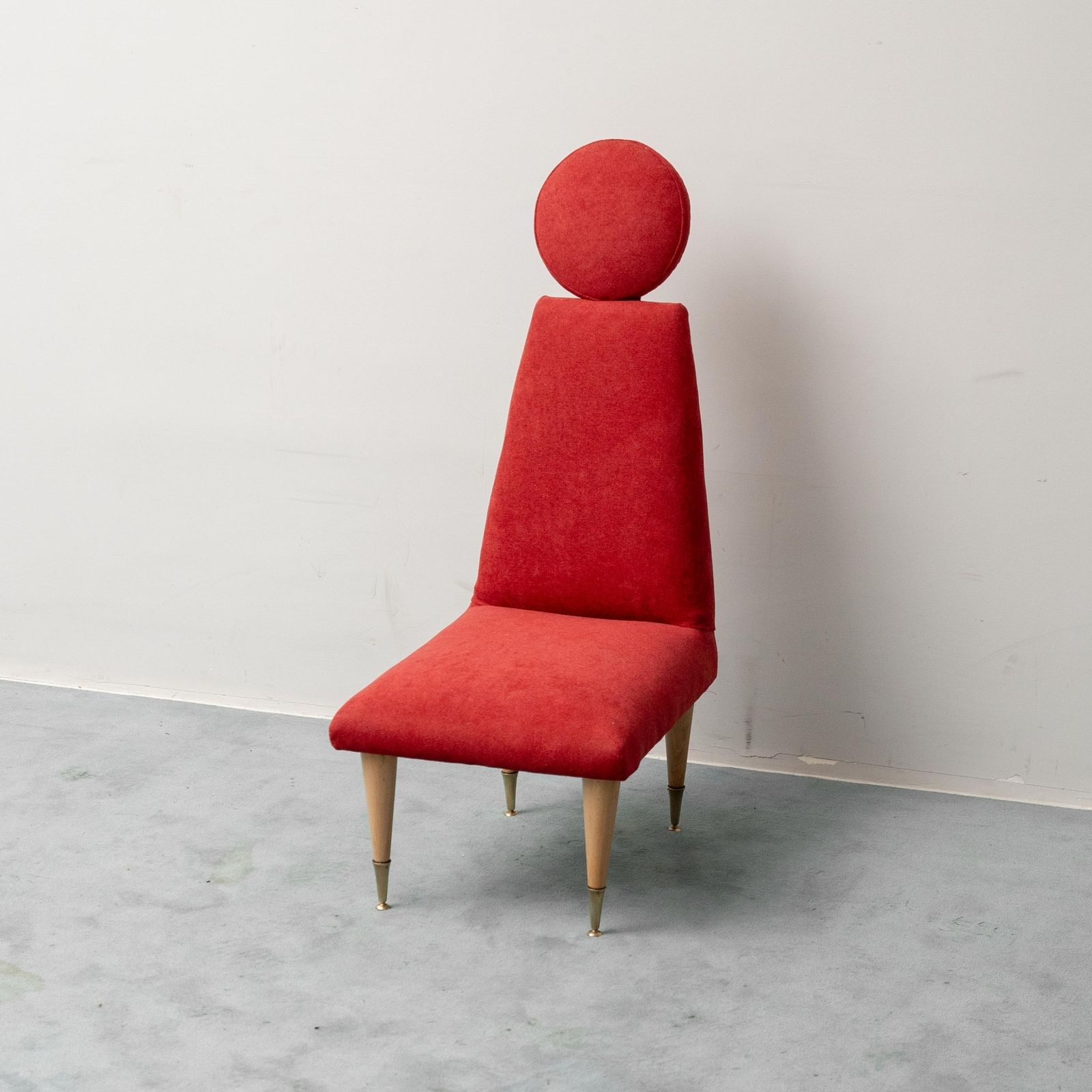 Vintage High Back Chair In Red Fabric, 1960s Design, Modern Antiques