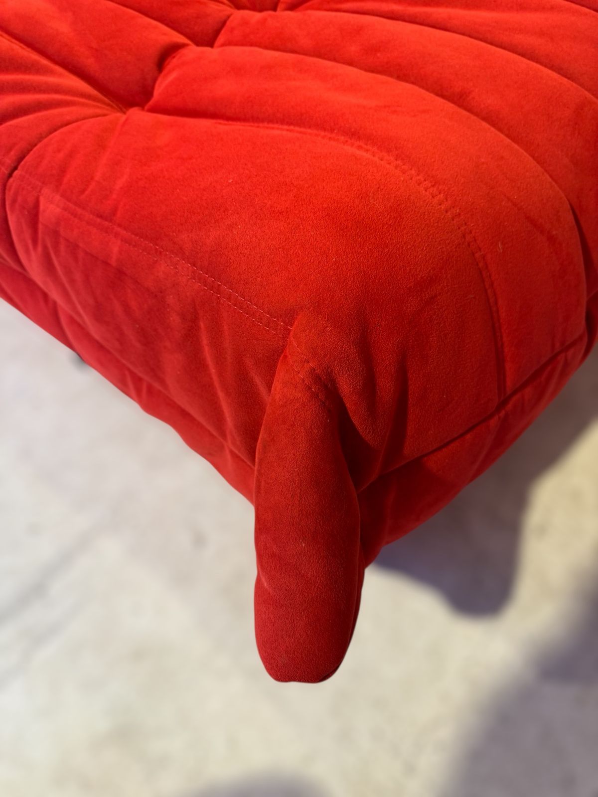 Set Of Red Alcantara Togo Fireside Chair & Ottoman By Michel Ducaroy For Ligne photo vintage