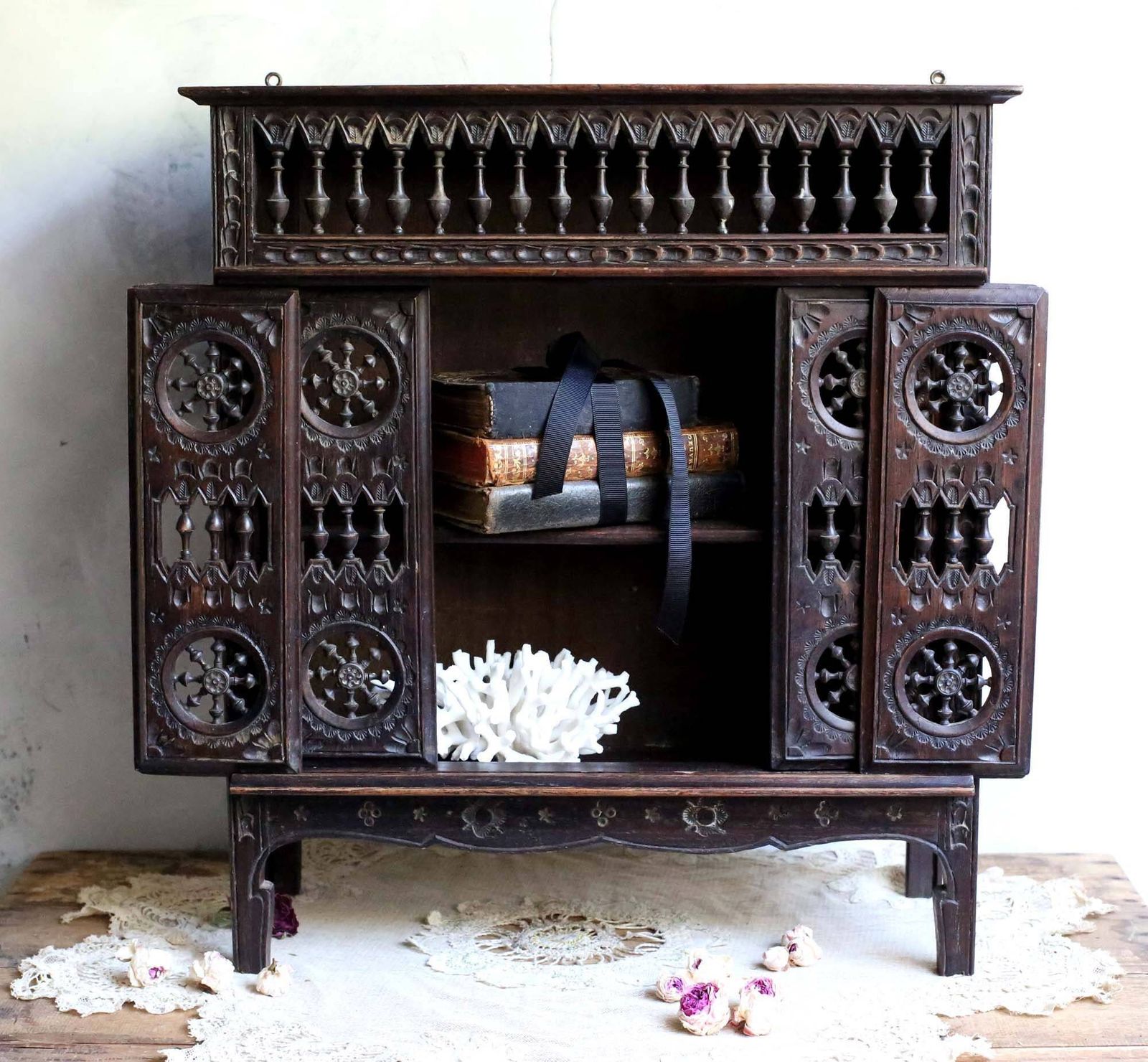 Antique French Panetiere Breton Carved Wooden Bread Storage Box Cheese Safe Pie Keeper Storage Cabinet Larder