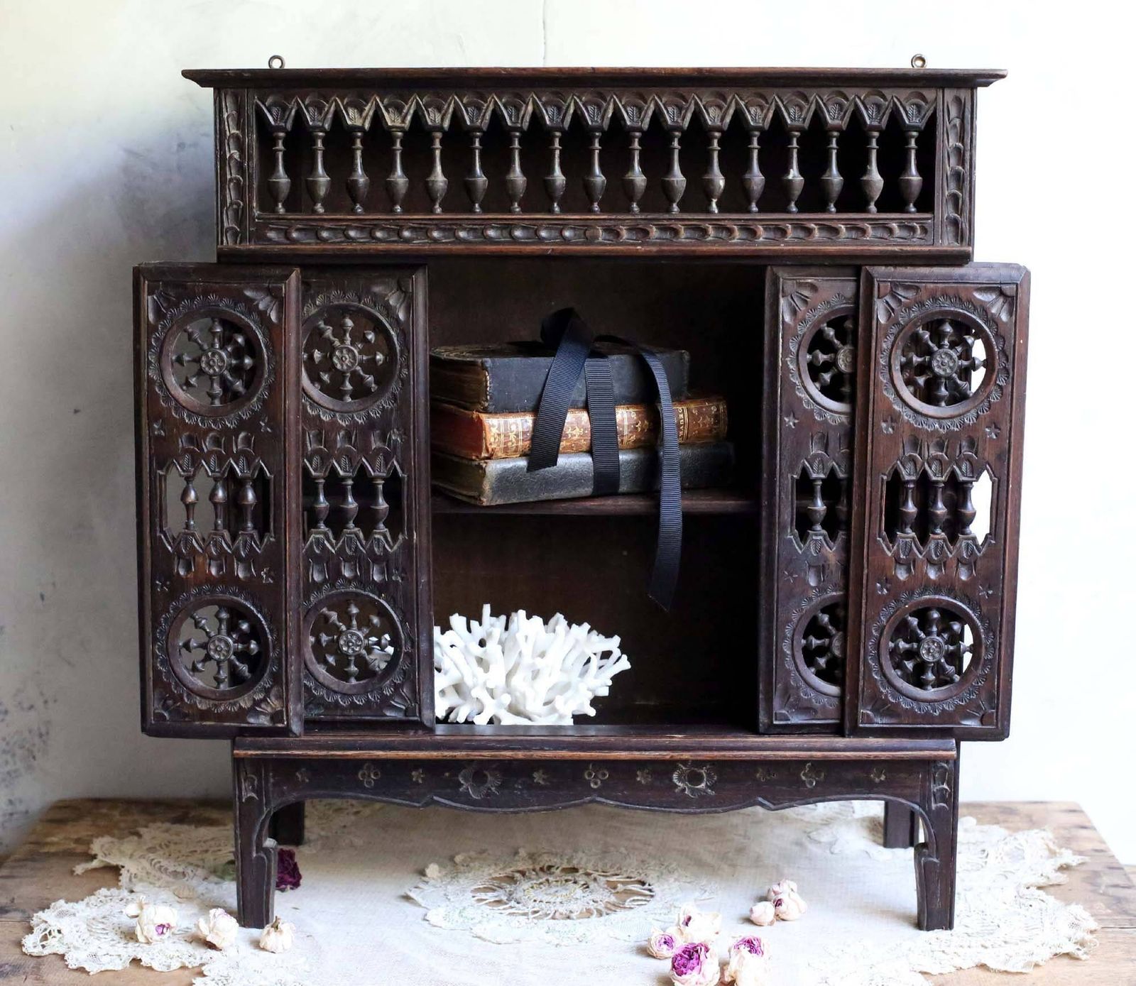 Antique French Panetiere Breton Carved Wooden Bread Storage Box Cheese Safe Pie Keeper Storage Cabinet Larder photo Furniture