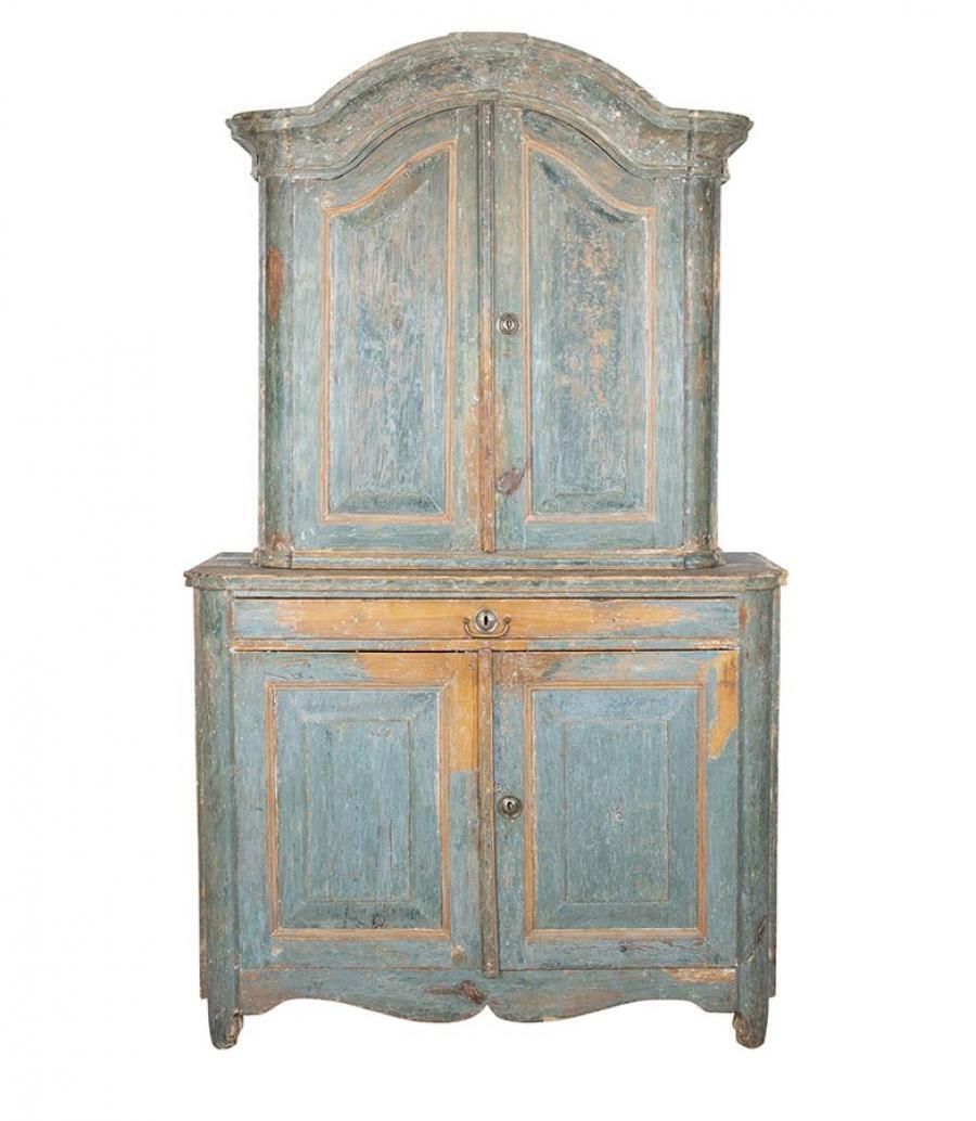 19th Century Provincial Rococo Cabinet In Rare To Find Original Paint