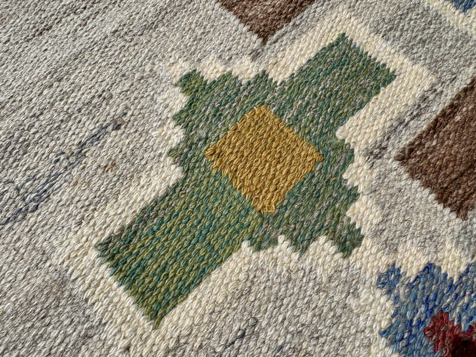 1950s Large Swedish Rollakan Flat Weave Rug By Judith Johansson photo vintage