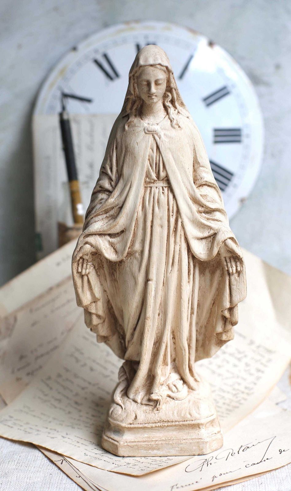 Antique French Mary Statue Small Miraculous Virgin Statue Madonna