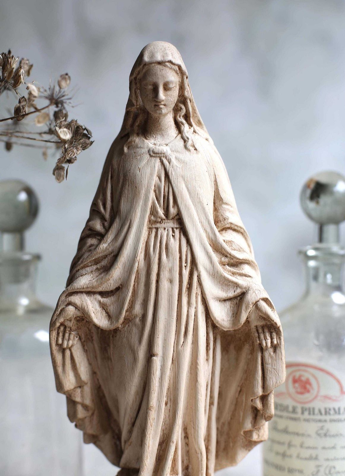 Antique French Mary Statue Small Miraculous Virgin Statue Madonna photo for sale