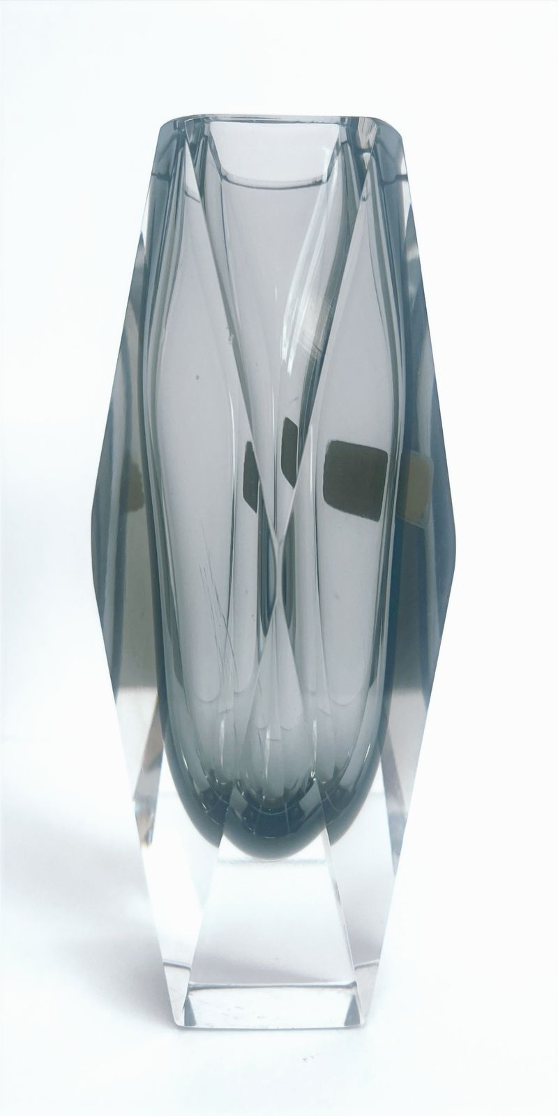 1960s Murano Sommerso Faceted Glass Vase , Smoky Grey & Clear Crystal photo 150.0