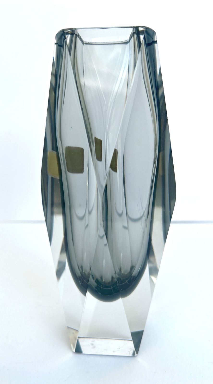 1960s Murano Sommerso Faceted Glass Vase , Smoky Grey & Clear Crystal photo vinterior