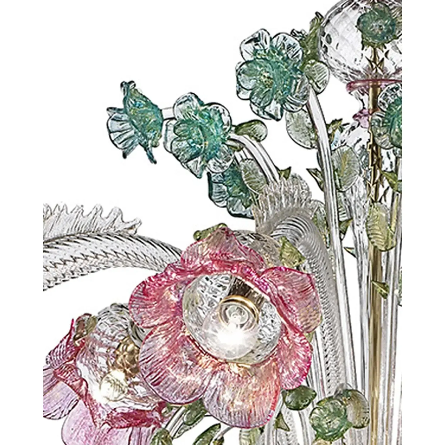 Ornate Venetian Pink And Green Floreal Murano Glass Chandelier photo 11842.0