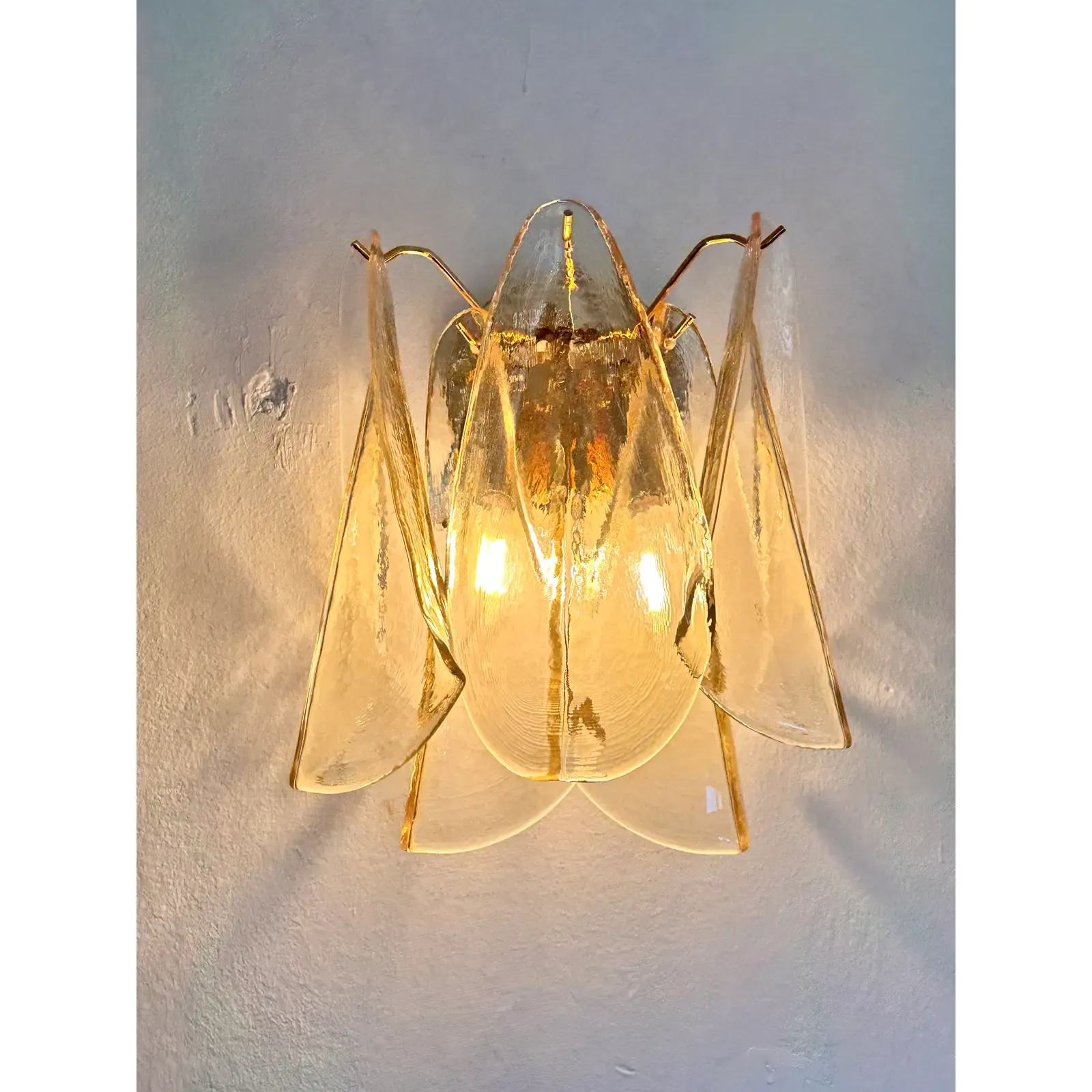 Mazzega Style Amber “Rondini” Murano Glass Gold Wall Sconces — Set Of 4 photo vinterior