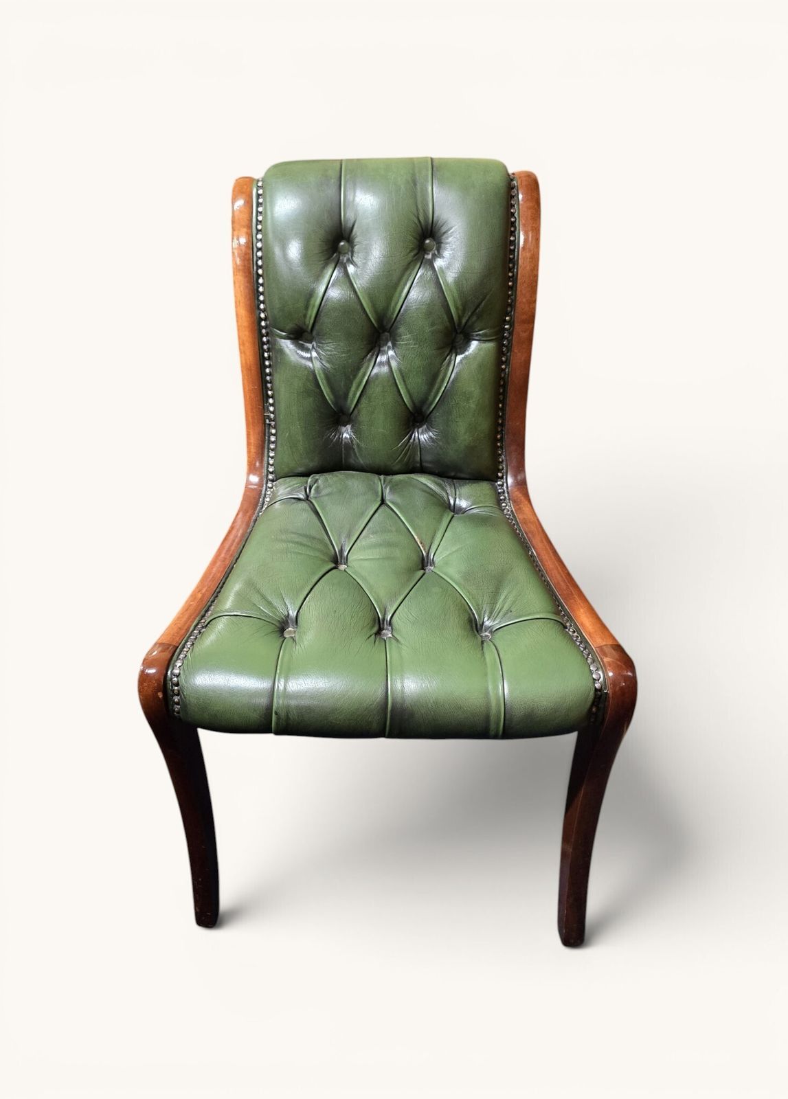 Green Leather‑Top Yew Veneer Writing Desk & Chair Set With Matching Filing Pedestal Unit photo for sale