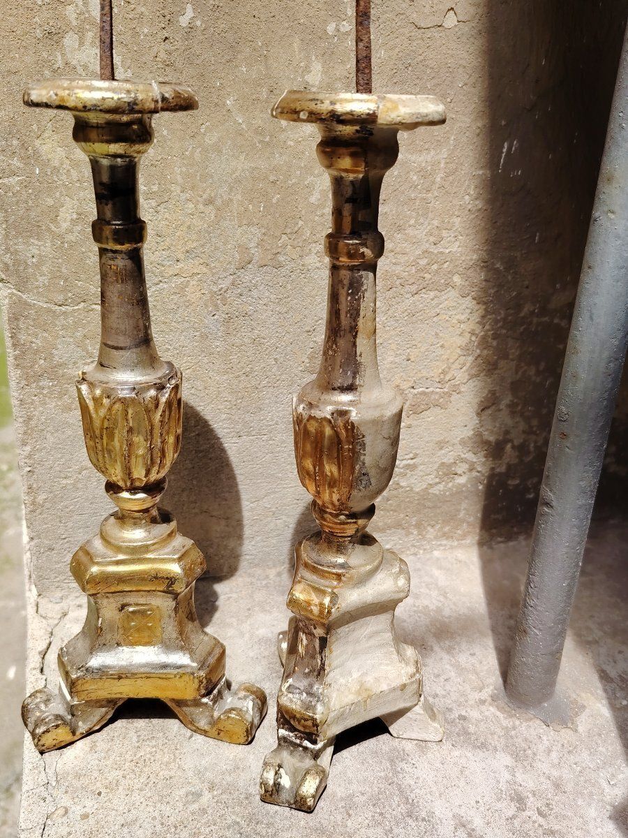 Pair Of Original Louis XVI Style Silver And Antique Mecca Candlesticks photo vinterior