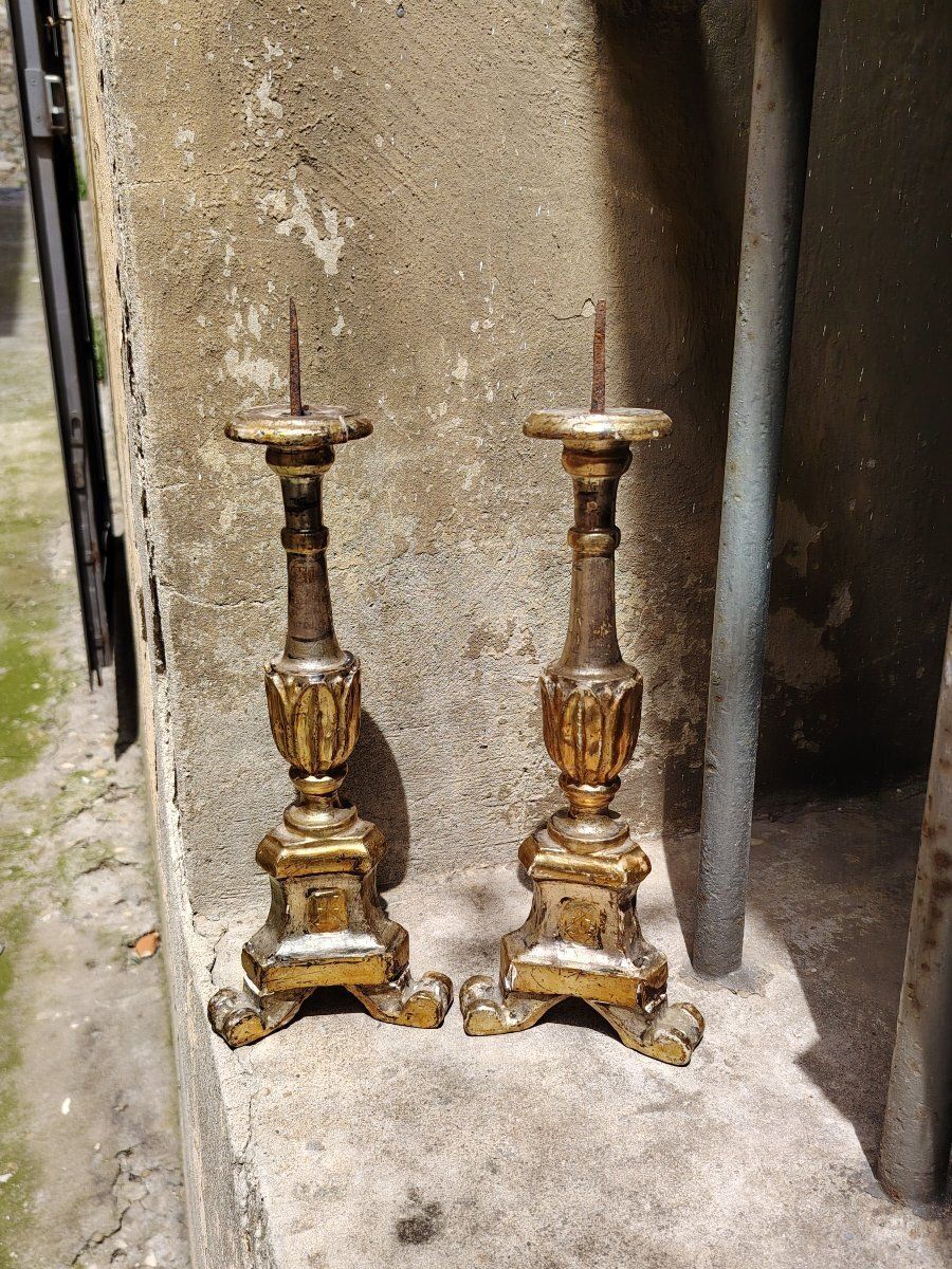 Home Decor Pair Of Original Louis XVI Style Silver And Antique Mecca Candlesticks photo