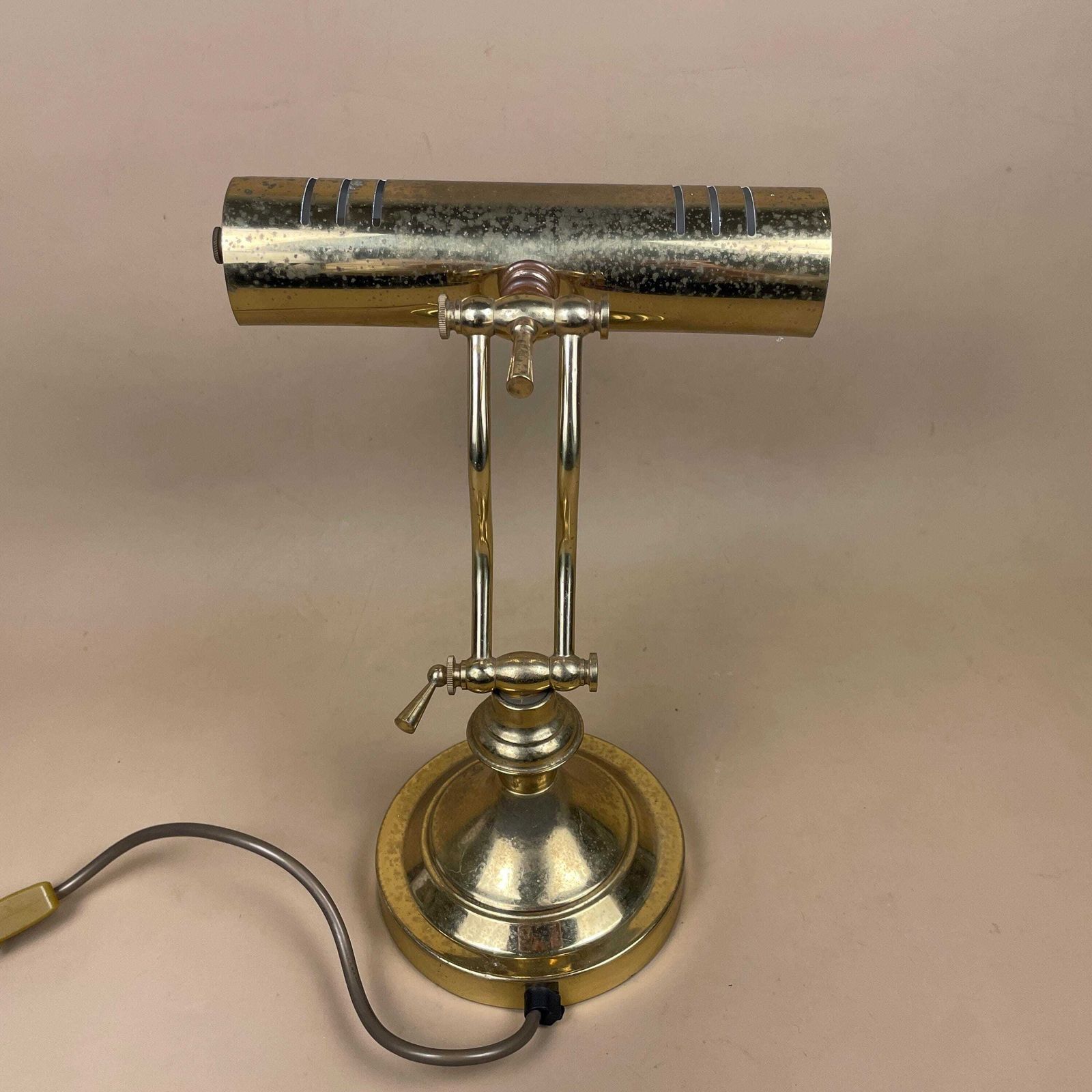photo for sale Banker's Lamp Executive Desk Light Gold Brass Metal Base Antique Library Reading Light Bedside Adjustable Round Base Side Vintage