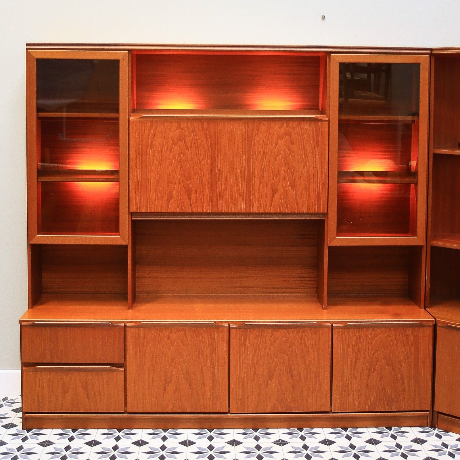Teak Mid Century Wall Unit By Morris Of Glasgow. 1970s Display Drinks Cabinet photo furniture
