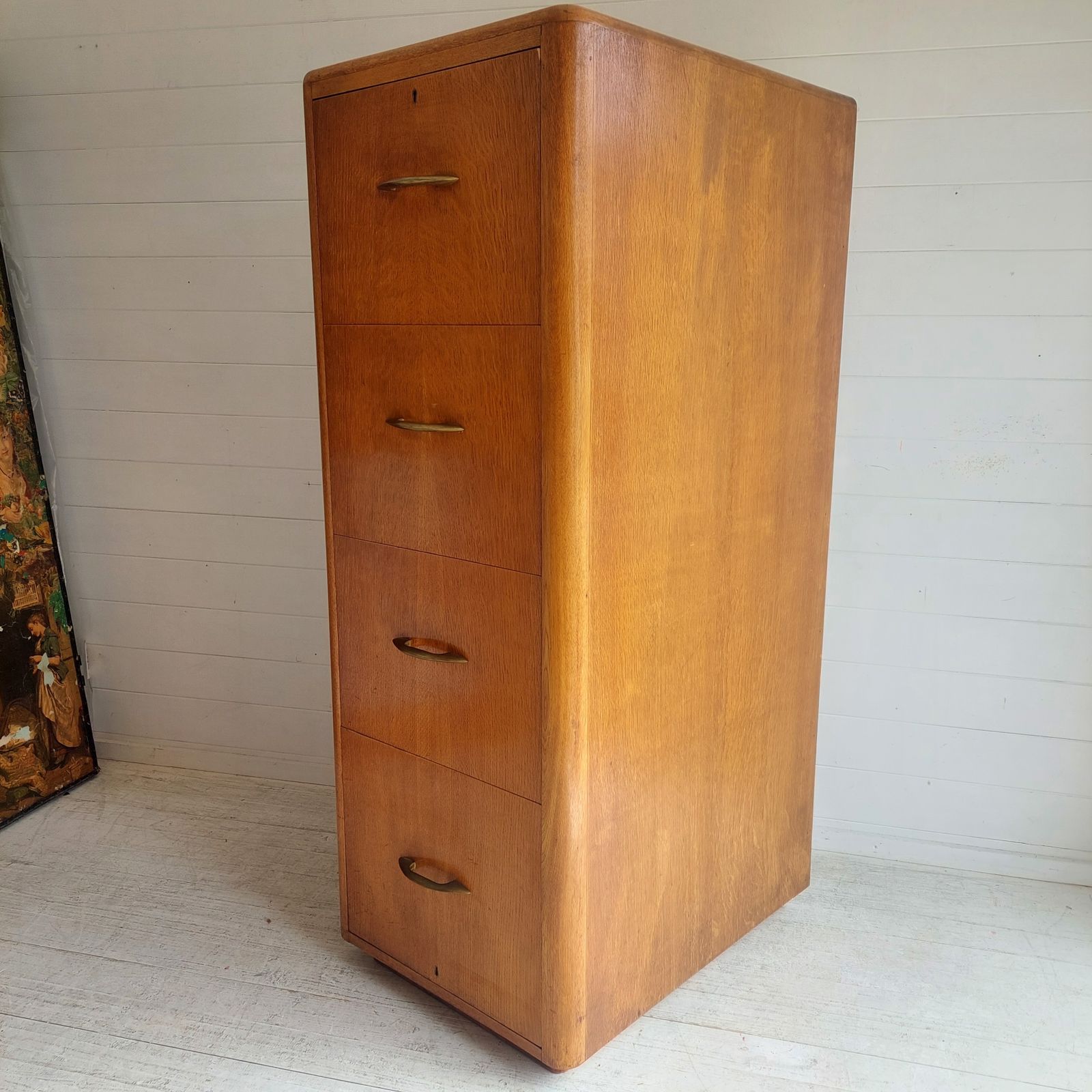 Art Deco Oak 4 Chest Of Drawers Large Filing Cabinet With Bar Drawer England 30s 40s photo 625.0