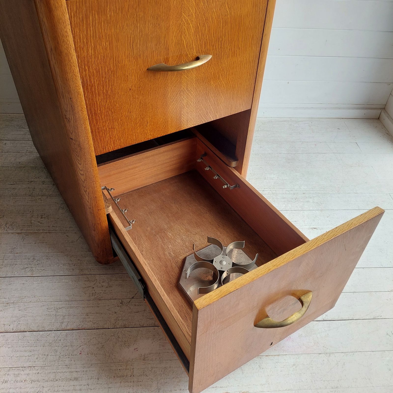 Art Deco Oak 4 Chest Of Drawers Large Filing Cabinet With Bar Drawer England 30s 40s photo Furniture