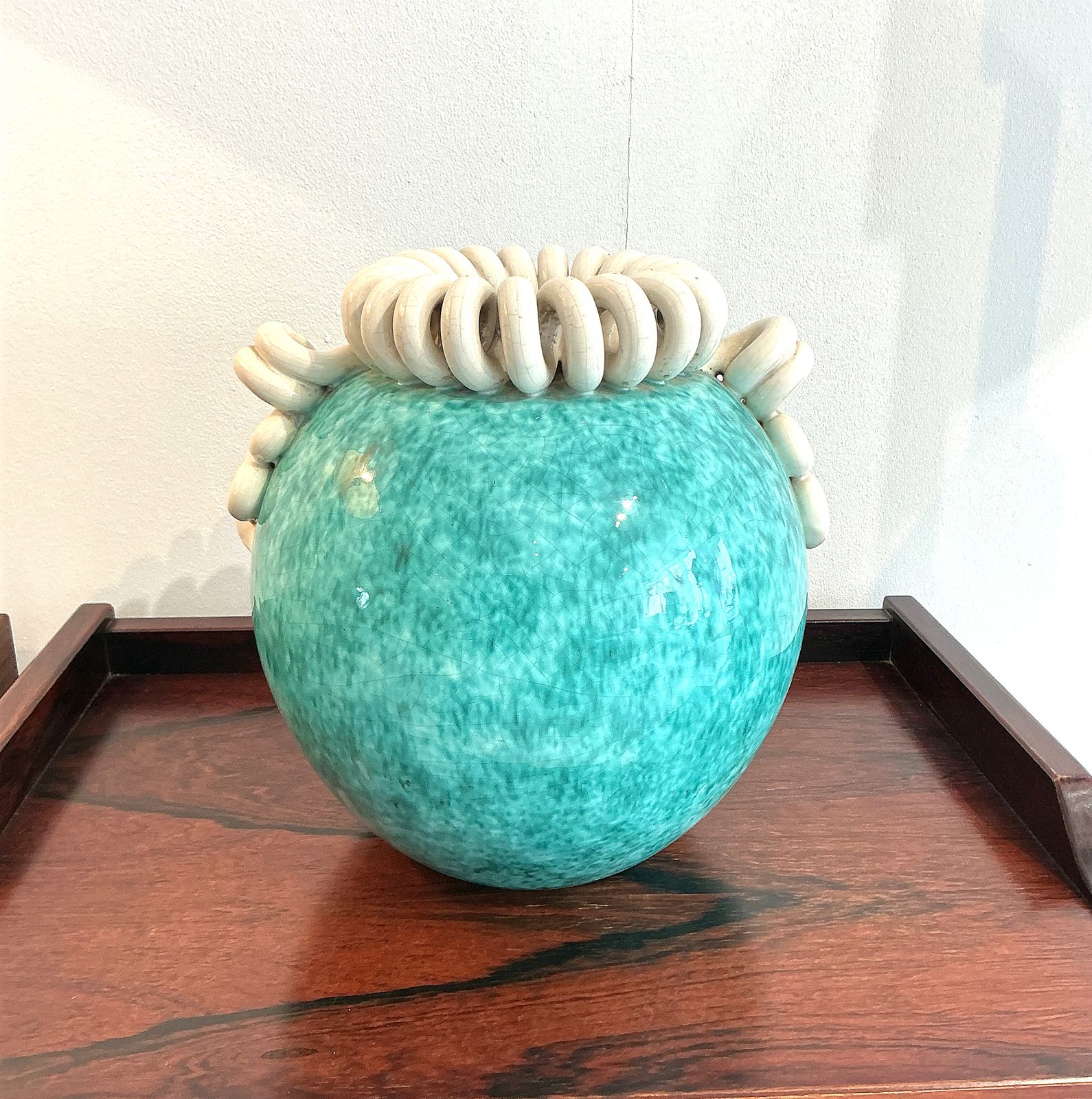Gustave Asch Large Art Deco 20th Century Design White And Colbat Ceramic Vase photo Home Decor