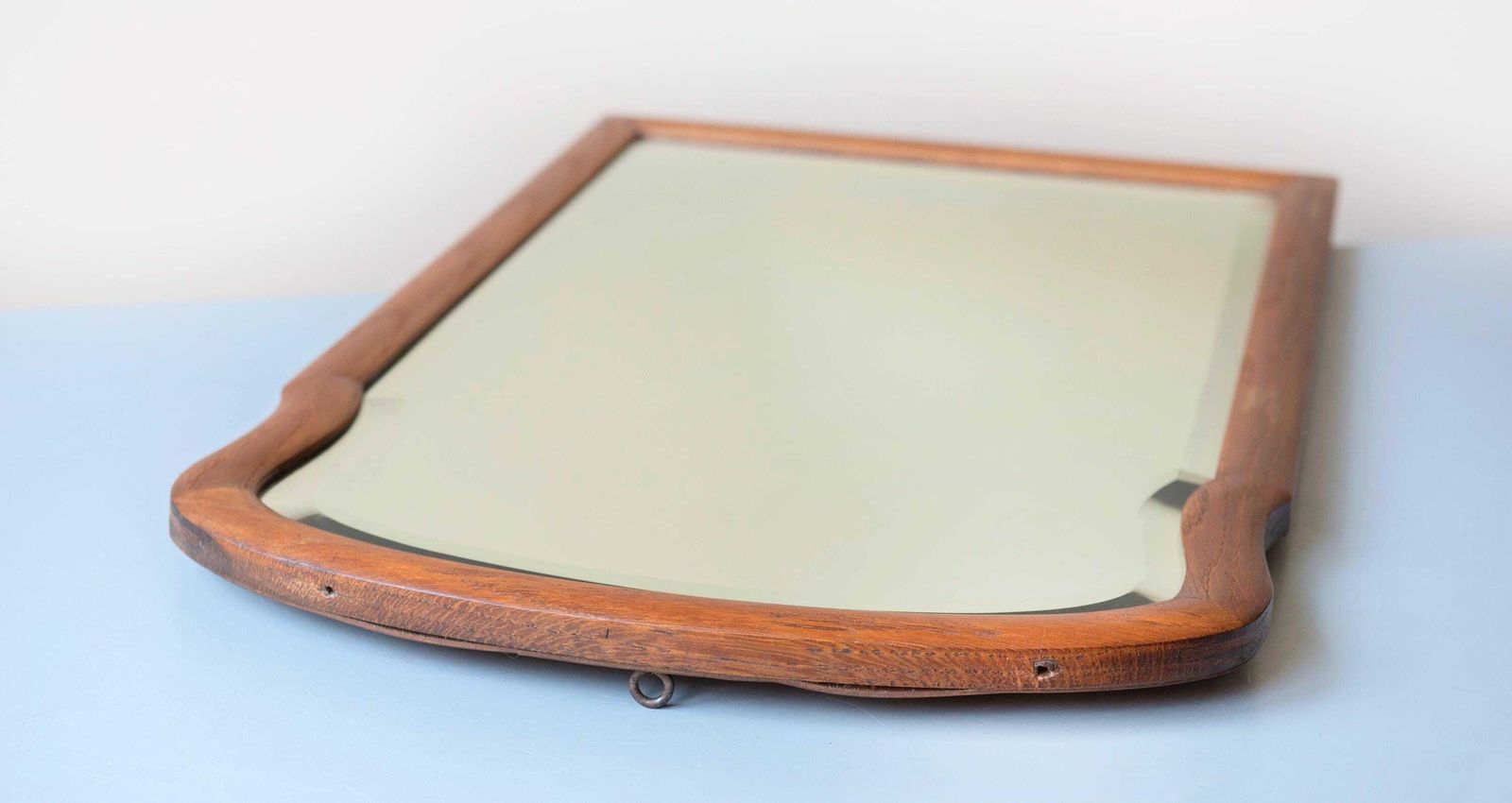 photo vinterior Antieke Nederlandse Wandspiegel | Gekartelde Eikenhouten Lijst | Geslepen Glas | Boogvormige Spiegel | Ca. 1900
