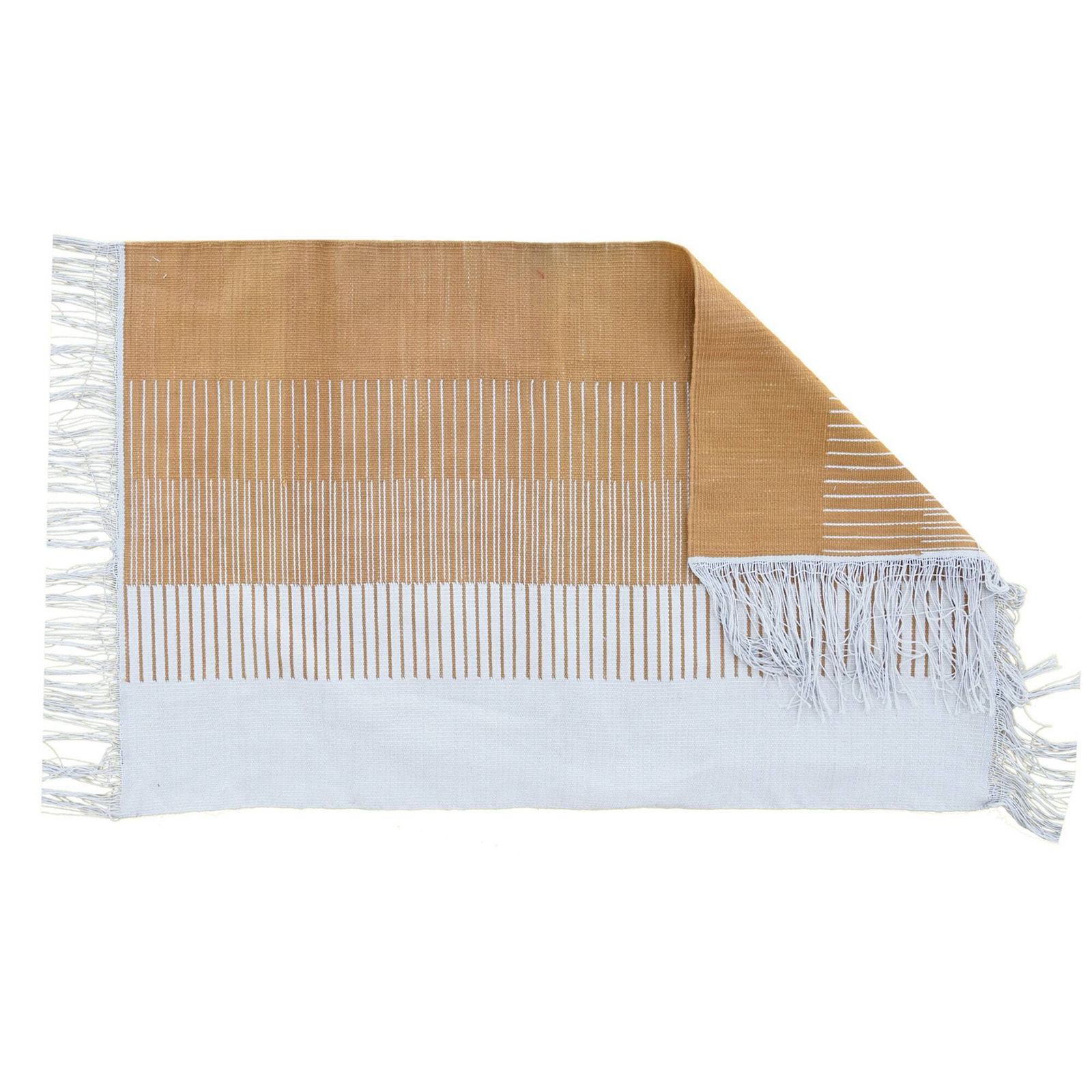 Handmade Cotton Dhurrie Rug: Mustard Reversible Accent Mat (2x3 Ft) photo for sale