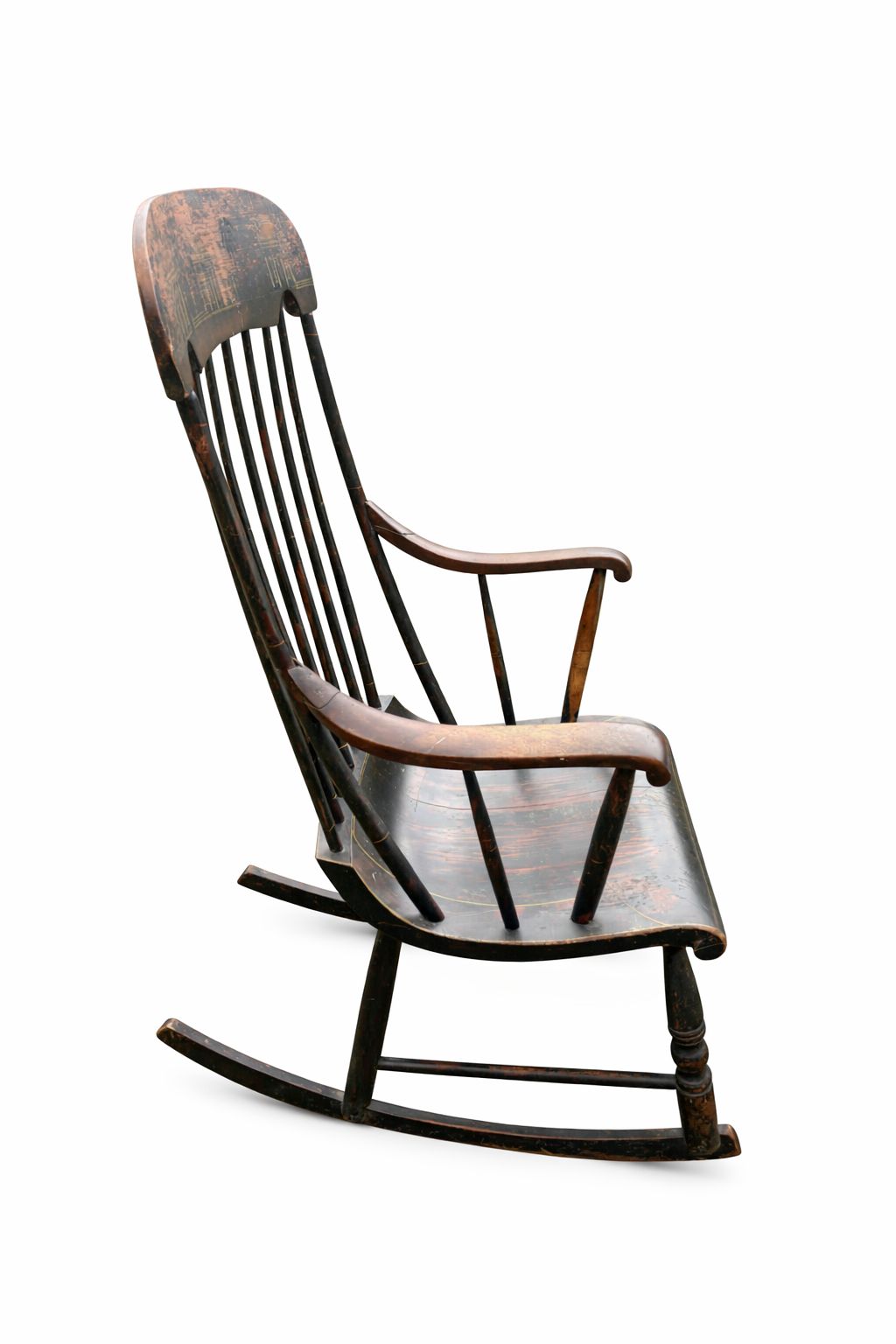 Antique Boston Rocking Chair With Gilded Illustrations C. 1820 photo 575.0