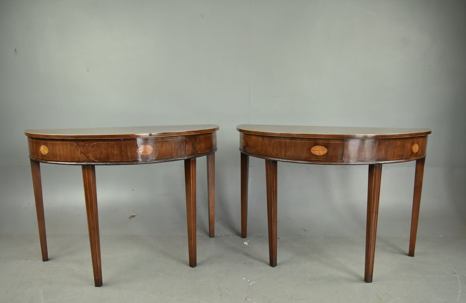 Pair Of Georgian Mahogany Demi Lune Console Tables