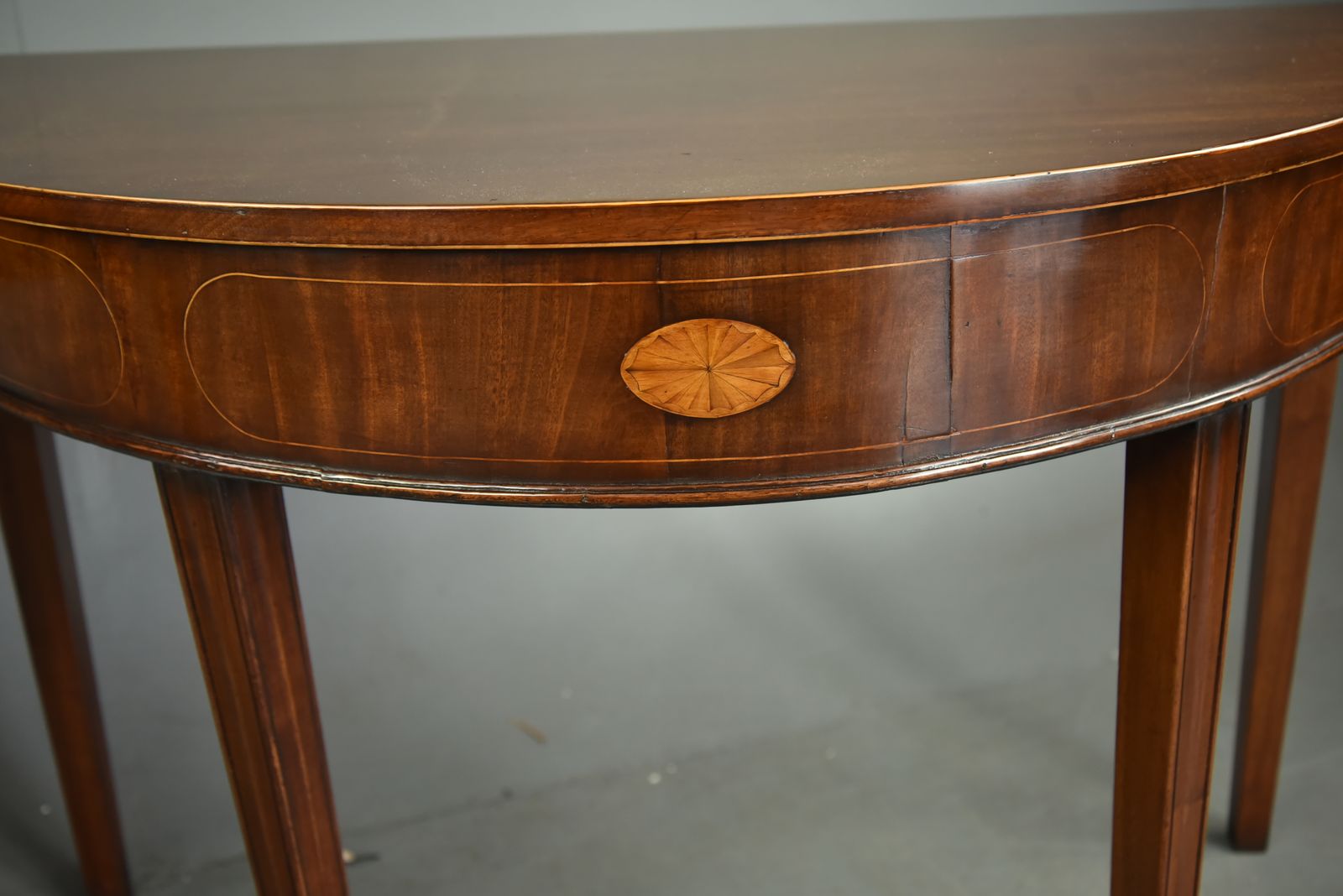 Pair Of Georgian Mahogany Demi Lune Console Tables photo for sale