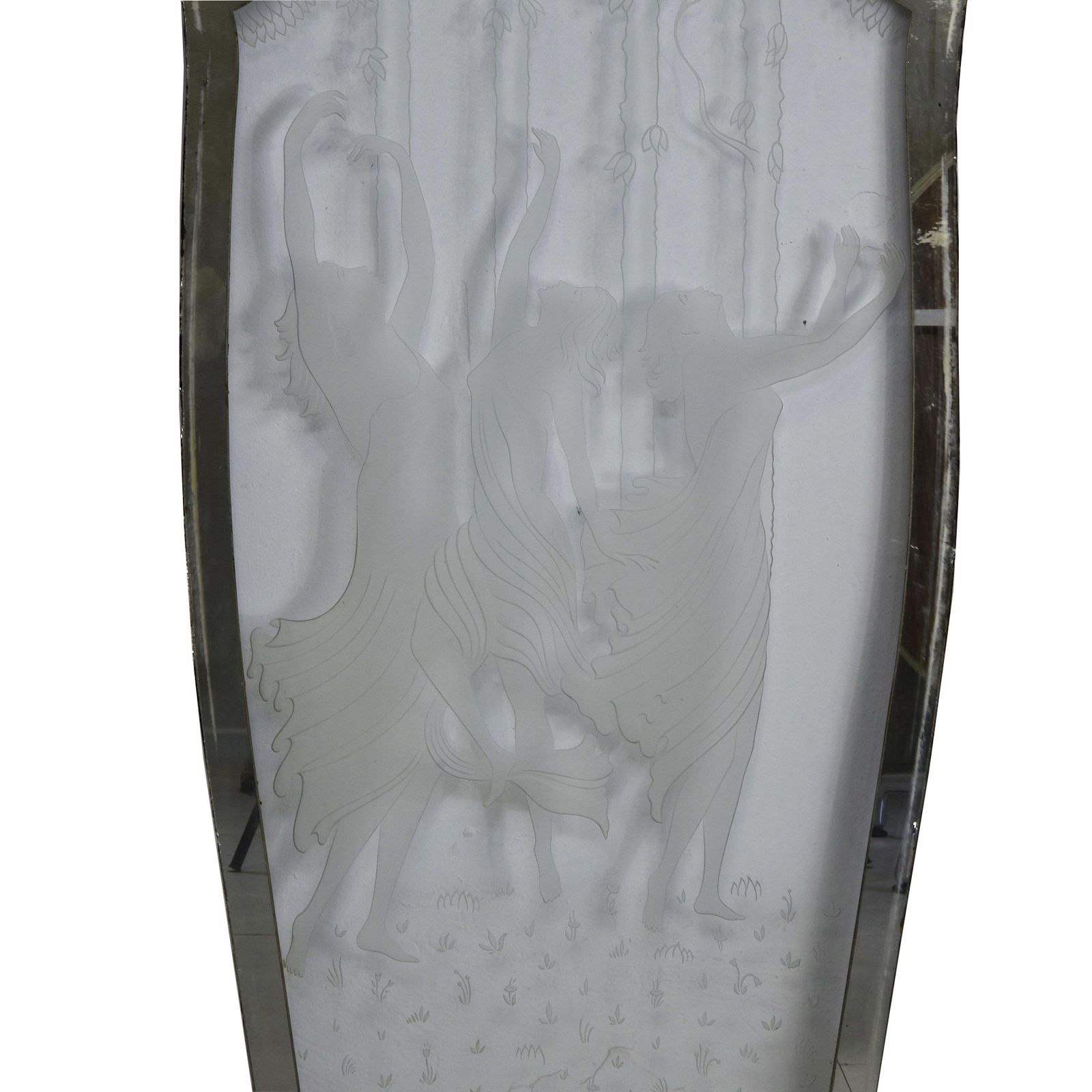 Art Déco Mirror Panel Frosted Etched Glass With Dancing Figures And Mirrored Fra photo Home Decor